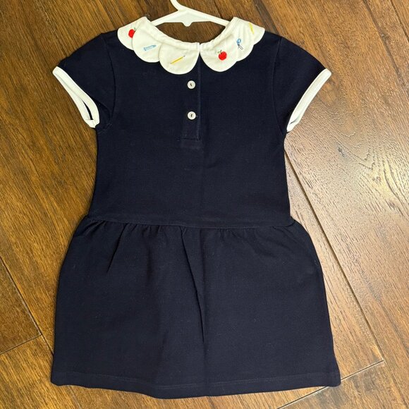 Bella Bliss - Navy Short Sleeve Dress w/ Scalloped Embroidered Collar - Picture 3 of 4